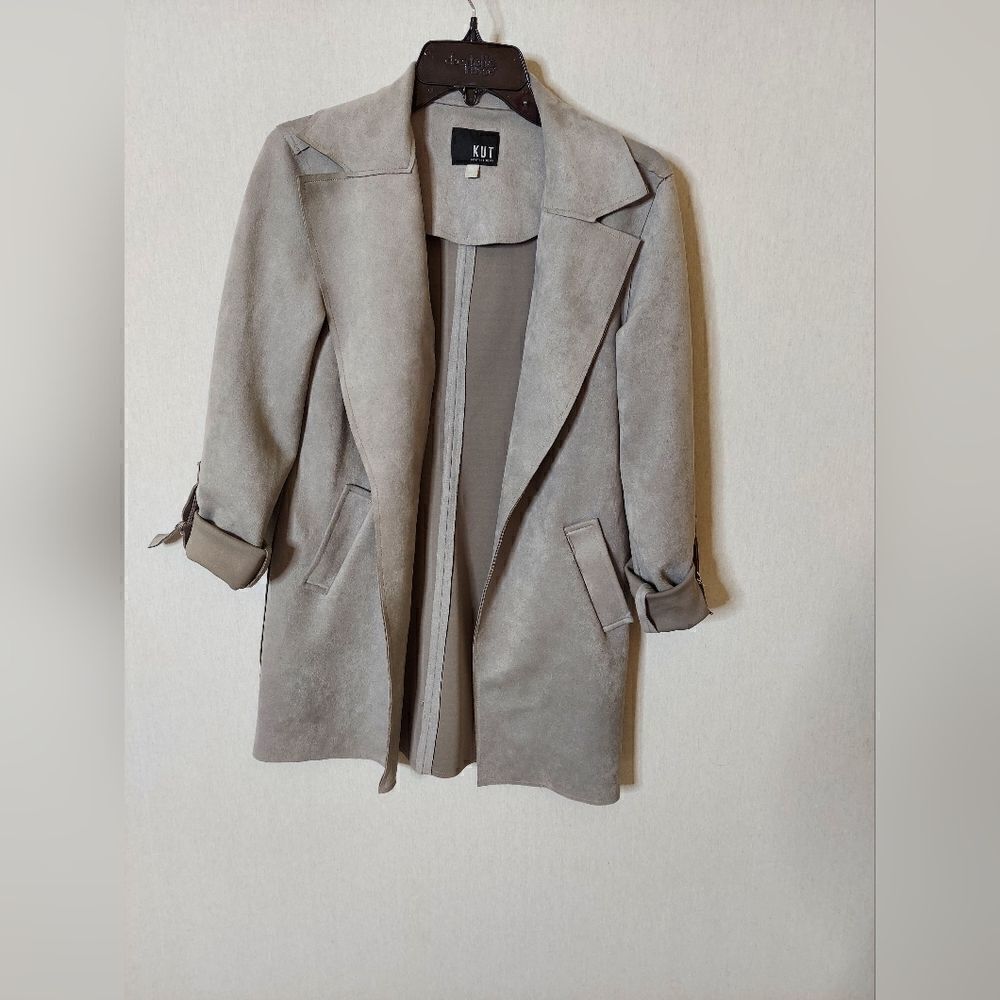 Kut from the Kloth Gray open front faux‎ leather blazer size XS